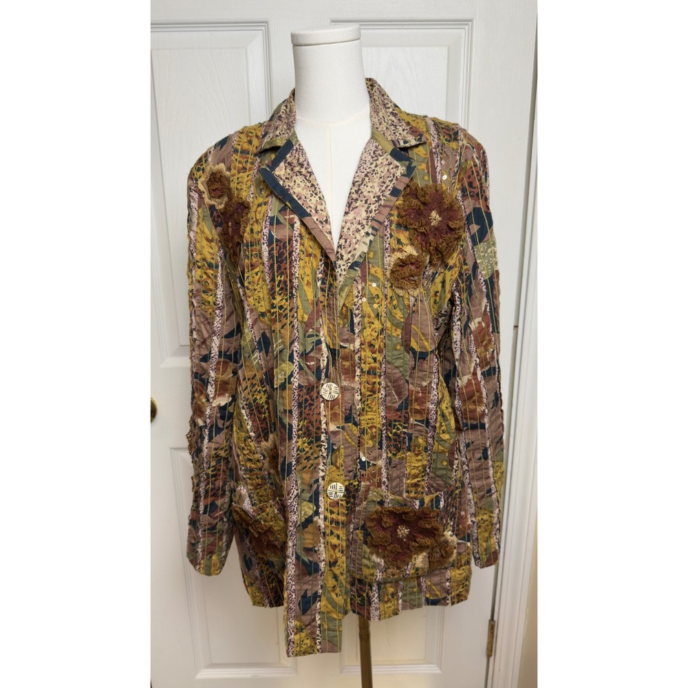 Sandy Starkman Womens XL Cotton Animal Print Floral Sequin Patchwork Jacket